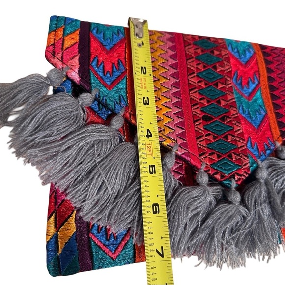 Ethnic Boho Large Clutch Suede Wristlet Bag Handmade Embroidery Tassels Indi NEW - Picture 11 of 15